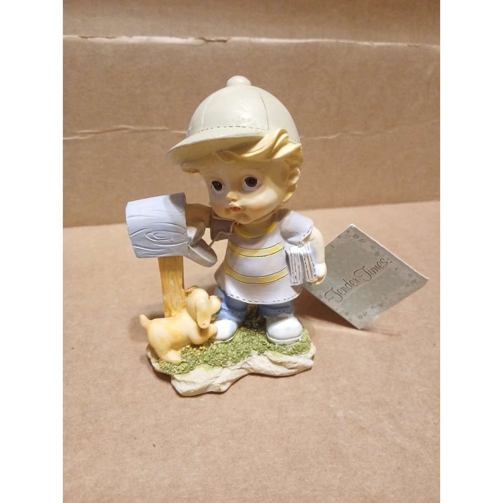 Vintage Tender Times Collectible Boy Figurines Dog Mailbox New 4 1/2" Tall.